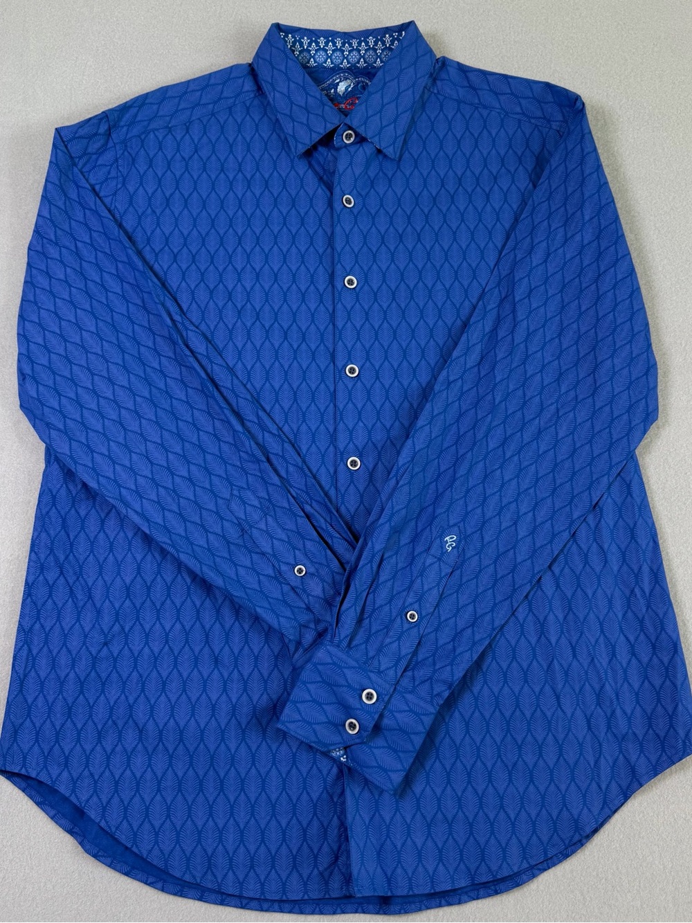 Robert Graham Blue Textured Flip Cuff Button Up Long Sleeve Shirt Mens Medium